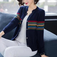 vangull plus size striped womens sweater single breasted o neck short cardigans patchwork 2021 spring thin casual sweater tops