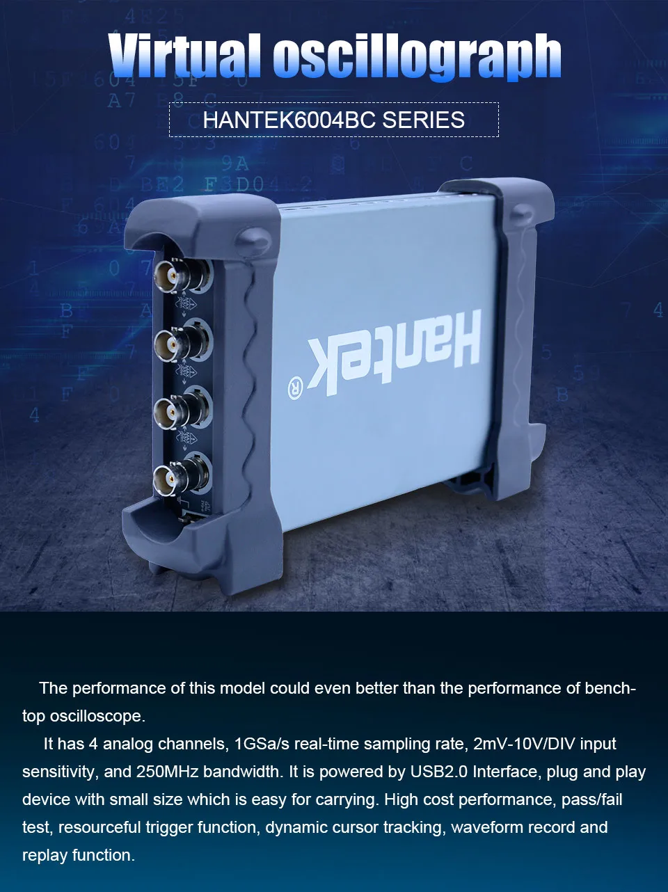 Hantek USB осциллограф комплект 4CH аналоговые каналы 1GSa/s 70 МГц 100 МГц 200 МГц 250 МГц осциллограф для ПК Поддержка Winows 7 8 10