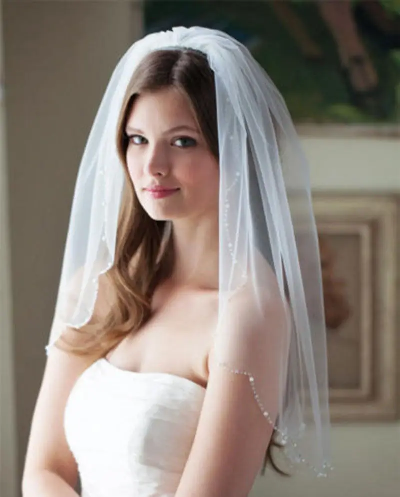 

1 Layer White/Ivory Cut Edge Wedding Veil Lace Bride Veil Blusher Veil Cheap bridal Veil