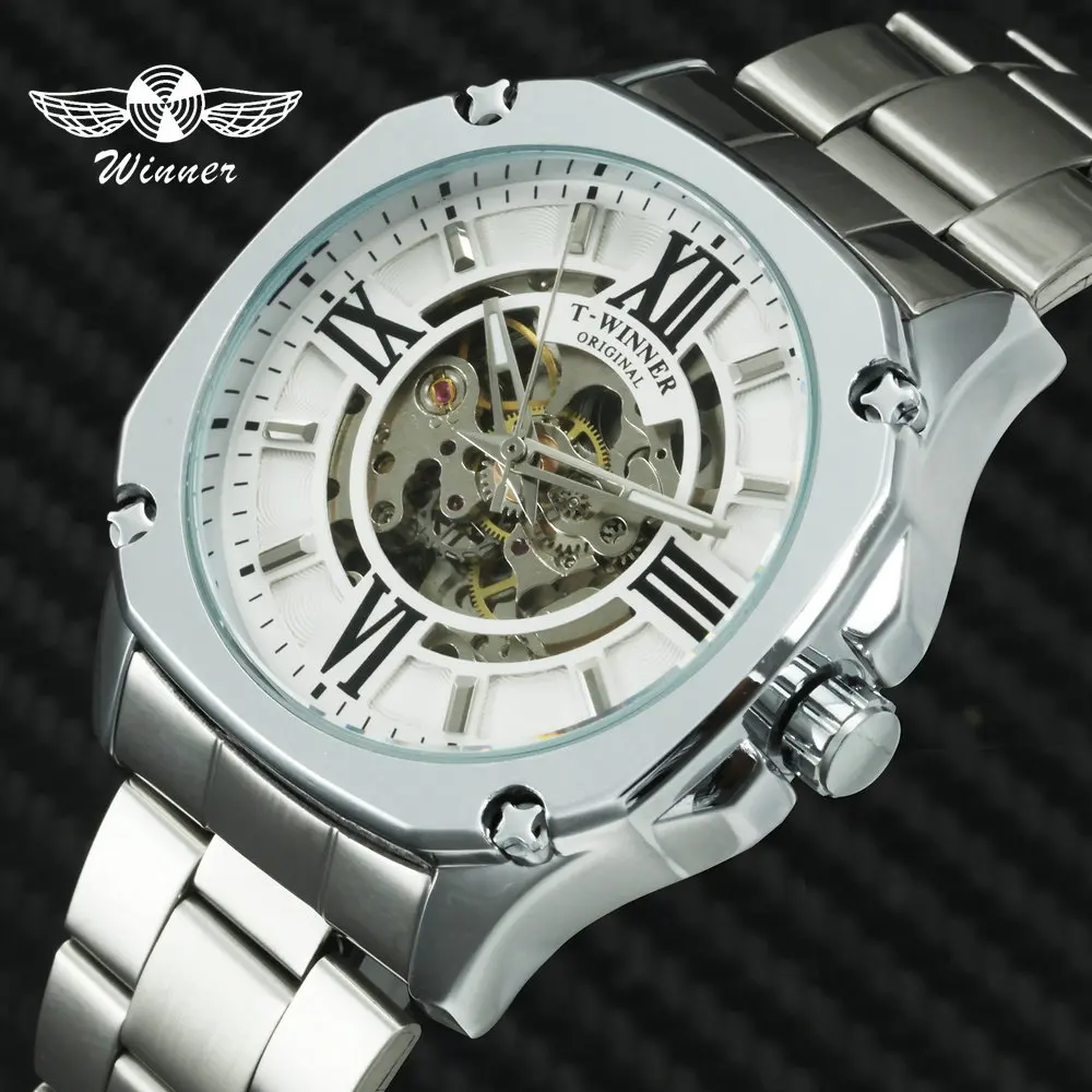 WINNER официальный военный Скелет часы для Мужские автоматические римские цифры из