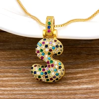 fashion luxury 26 letters cz zirconia pendant necklace for women cute rainbow initials name necklace wedding party jewelry