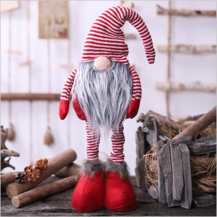 

Новогодняя кукла с капюшоном, полосатая, без лица, с длинной бородой, растягивающаяся, кукла с ногами, Рождественская стоячая кукла Деда Мор...