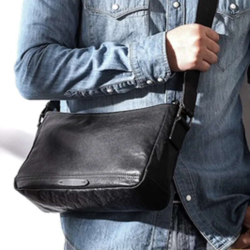 Leather Messenger Bag Men's Japanese Casual Shoulder Bag Fashion Tide Dumpling Baotou Leather Small Backpack