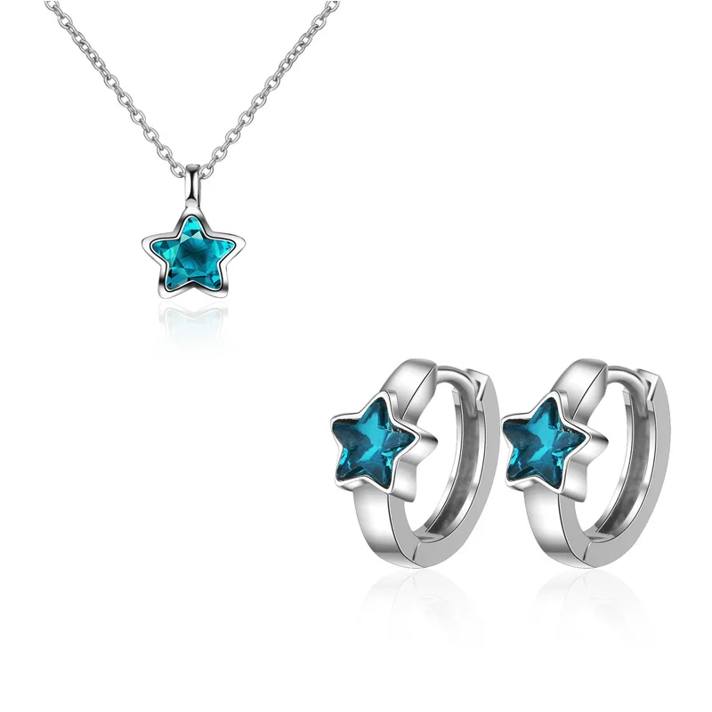 Женский комплект украшений колье + серьги из серебра 925 пробы с пятиконечной