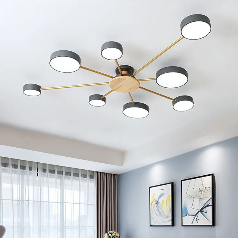 Nordic Simple Solid Wood Atmosphere Macaron Living Room Lamp Bedroom Study Wrought Iron Creative Led Ceiling Chandelier | Лампы и