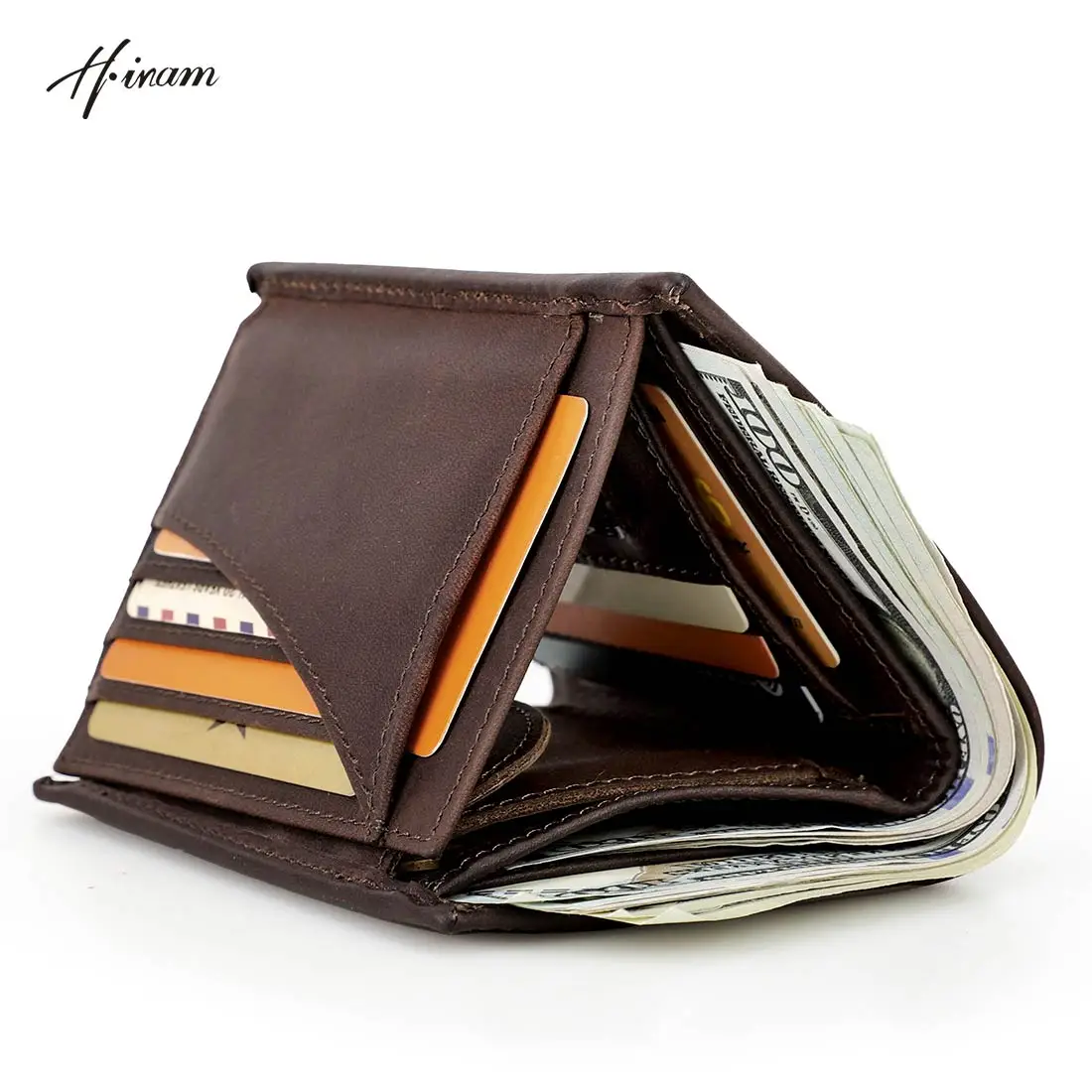 

Men's Wallet 100% Genuine Leather Purse Anti-Theft Credit Card Rfid Short Wallet Male Slim Card Holder Coin Purse Money Bag
