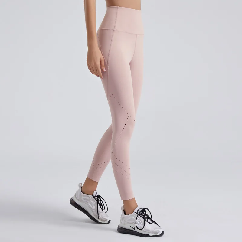 

High Waist Stretch Laser Hollow Breathable Yoga Pants Lightweight Quick Drying Sports Nine Point Pants Fitness Running Pants