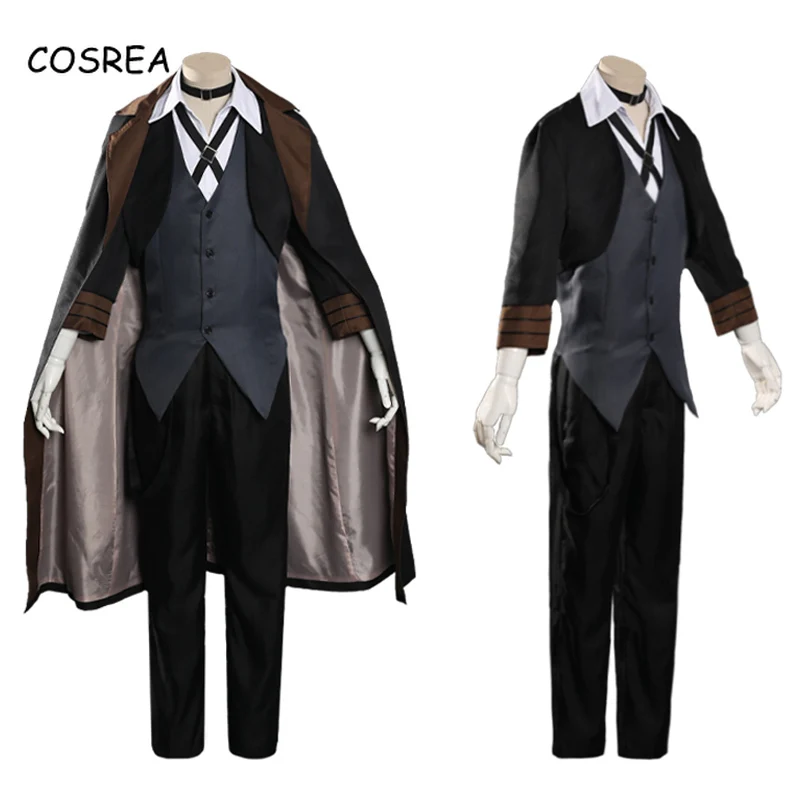 Аниме косплей костюм портовой мафии Чуя Накахары из манги "Bungou Stray Dogs" - рубашка, брюки, тренч, шляпа и парик.