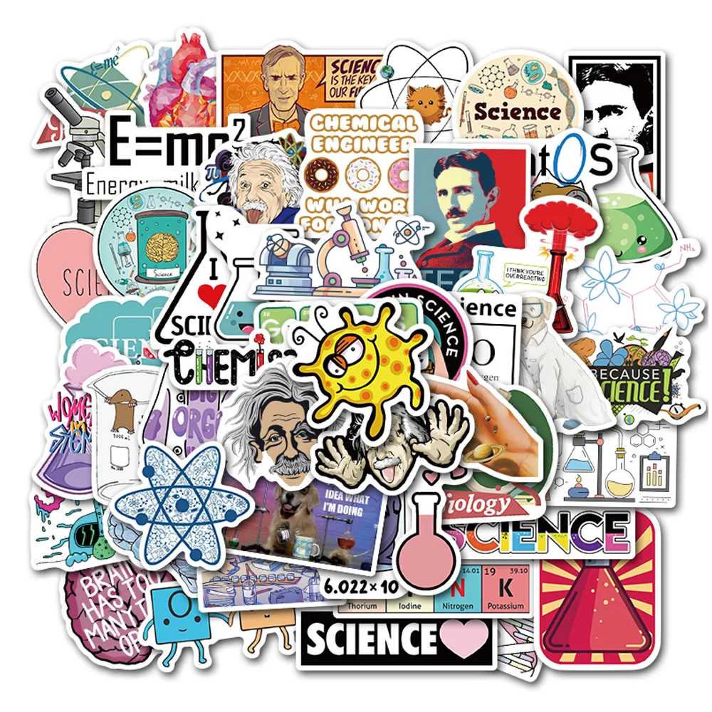 

50PCS Chemical Experiments Equation Brain Science Laboratory Stickers For Laptop Skateboard Luggage Car Styling Doodle Decals