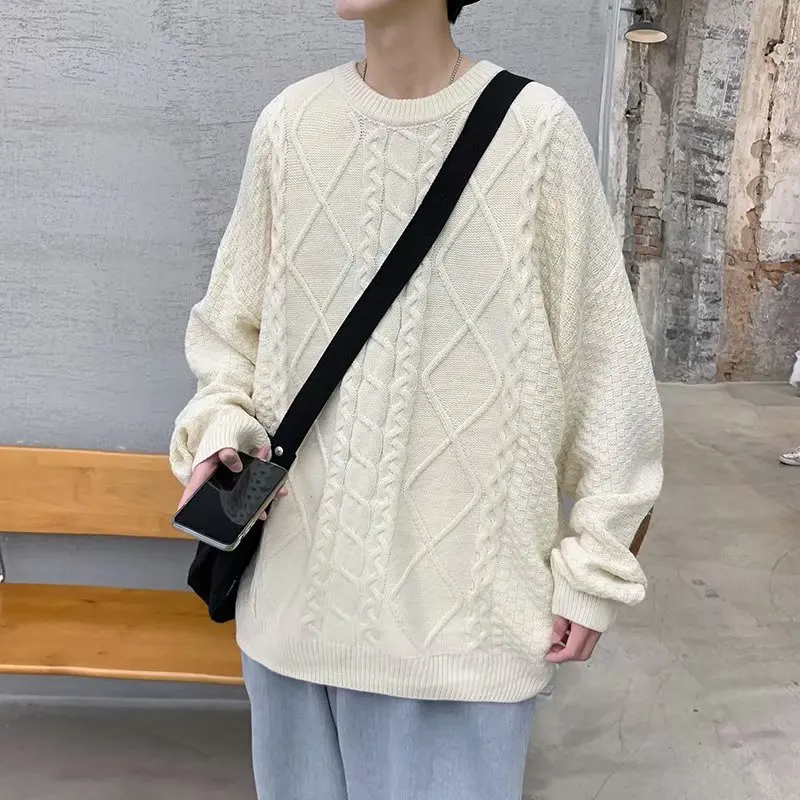 

Men's Slim Fit Crew Neck Vintage Sweater Men Casual Twisted Knitted Pullover Korean Streetwear Sweaters Oversize Pullover Men