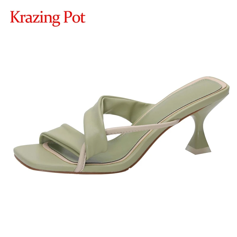 

lenkisen square toe thin high heels sling back concise style high street fashion sweet girls mules slip on women sandals L97