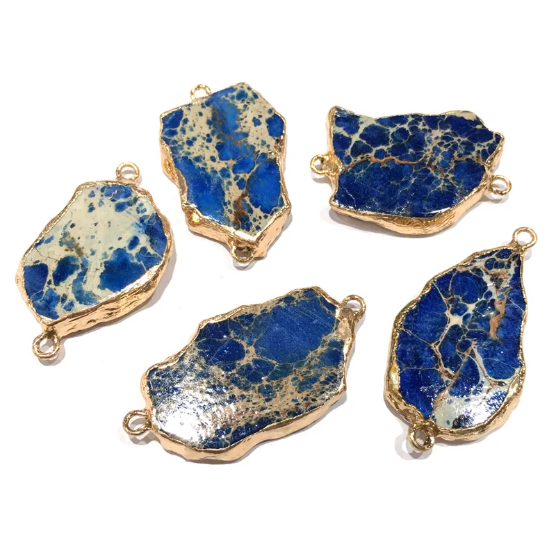 

Природный имперский камень кулон неправильной формы Соединитель с двумя отверстиями для изготовления ювелирных изделий DIY Набор-тройка по...