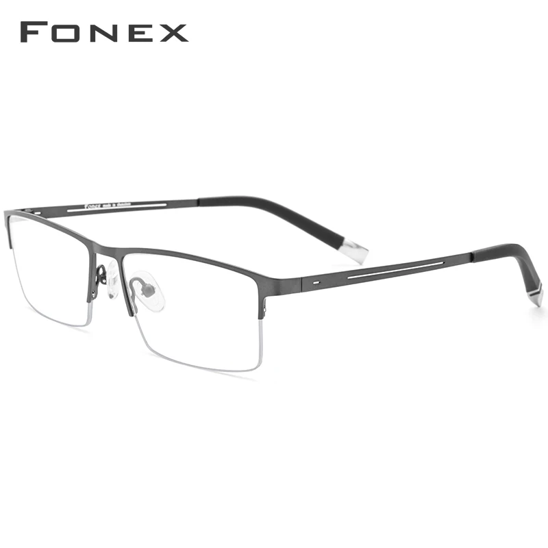 Очки из FONEX сплава, полуквадратные очки для близорукости, оправы для очков по рецепту, мужские новые полуоправы, оптические оправы, очки 8825 - Цвет оправы: Серый