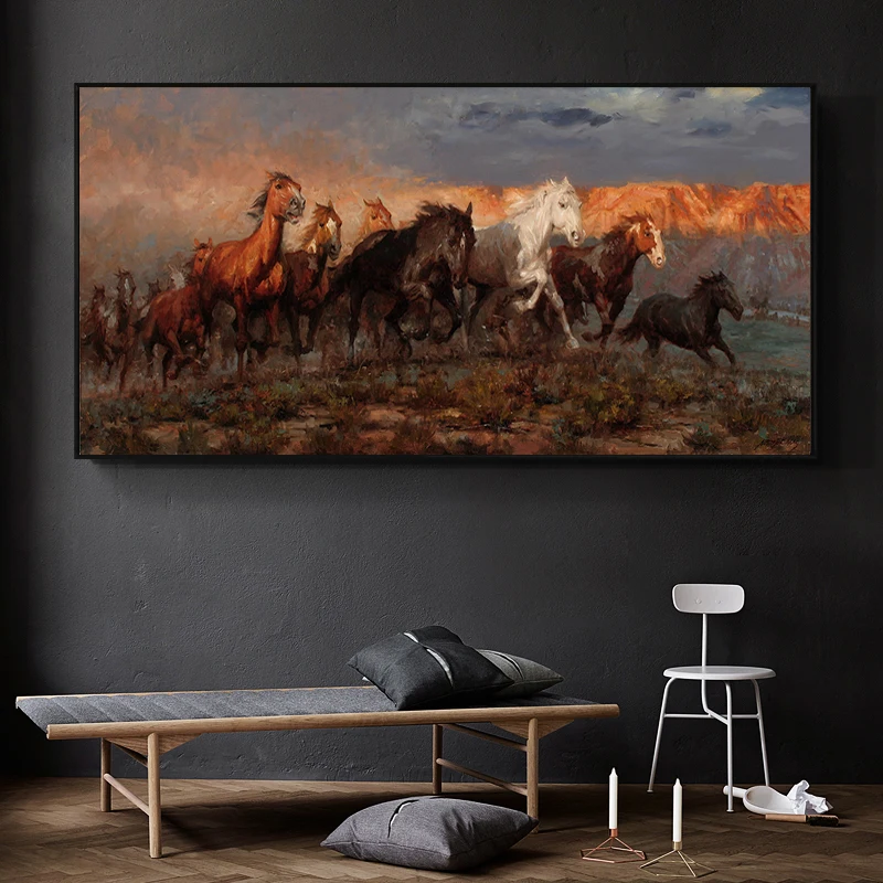 Modern Painting A Group of Colorful Running Horse Animals Prints on Canvas Wall Art Posters Artistic Picture for Living Room | Дом и сад