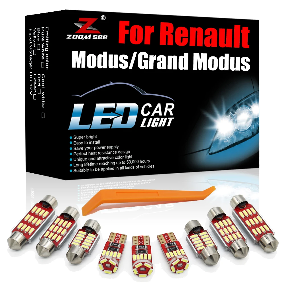 

Самый яркий интерьерный комплект, 12 шт., для Renault Modus Grand Modus 2004-2013, автомобильный купол, ламсветильник для карты