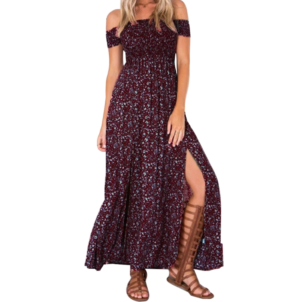 Богемные летние платья 2020 красное цветочное повседневное длинное платье для