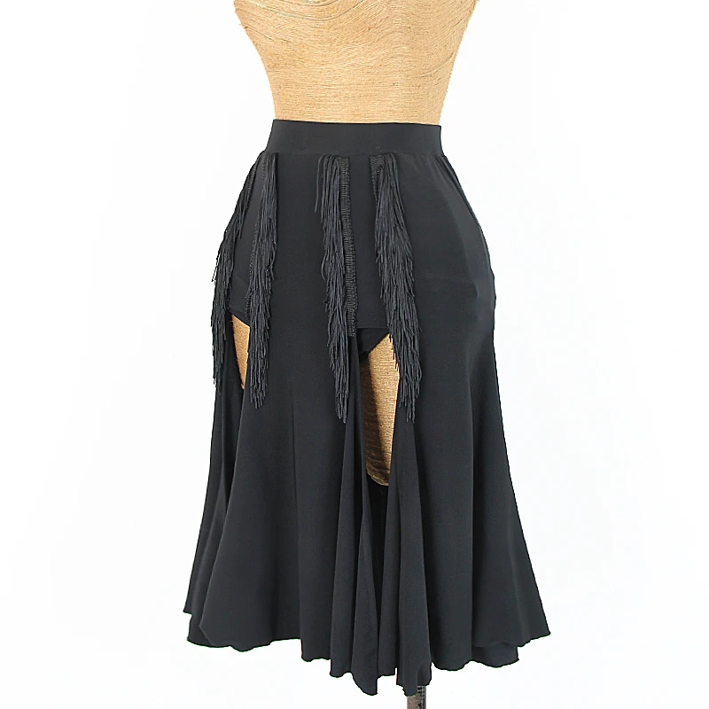 Женская юбка для латиноамериканских танцев черная танцевальная с бахромой и