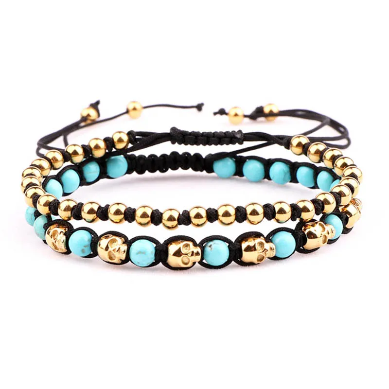 Новый стильный плетеный браслет из нержавеющей стали с черепами мужские и