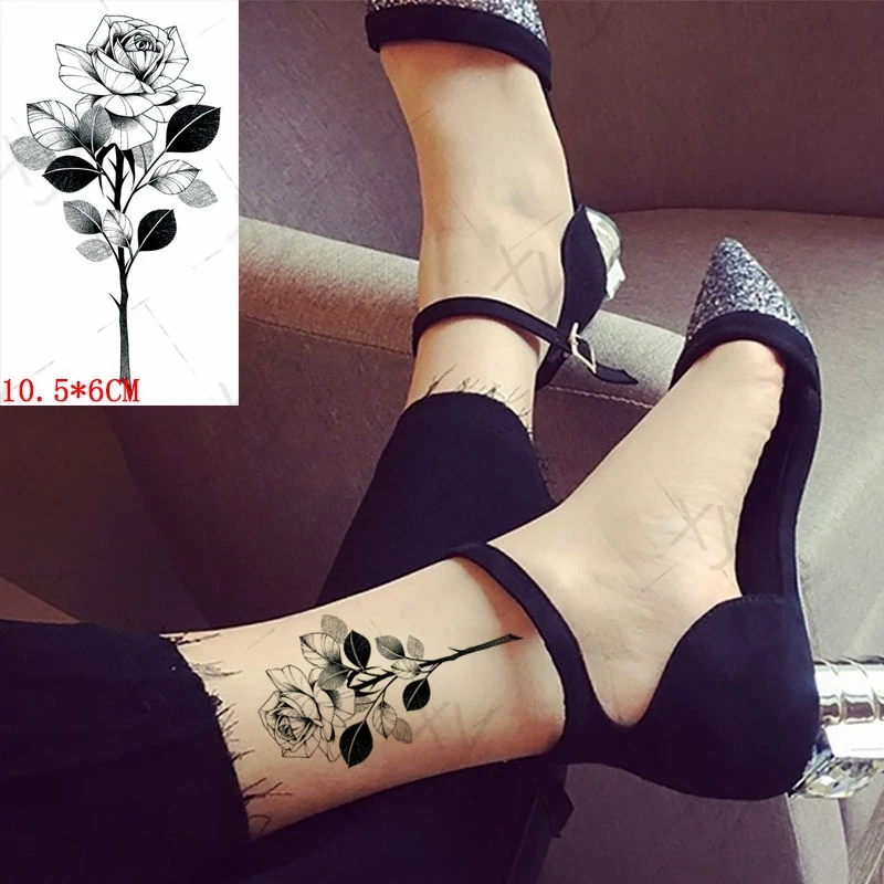 Временные тату-наклейки черные сексуальные розы цветы эскиз искусственные