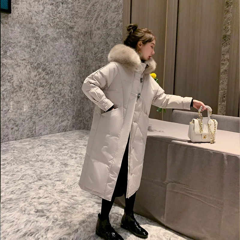 

shooting scene 2020 winter horn cotton-padded jacket in long loose upset down cotton-padded jacket coat female students