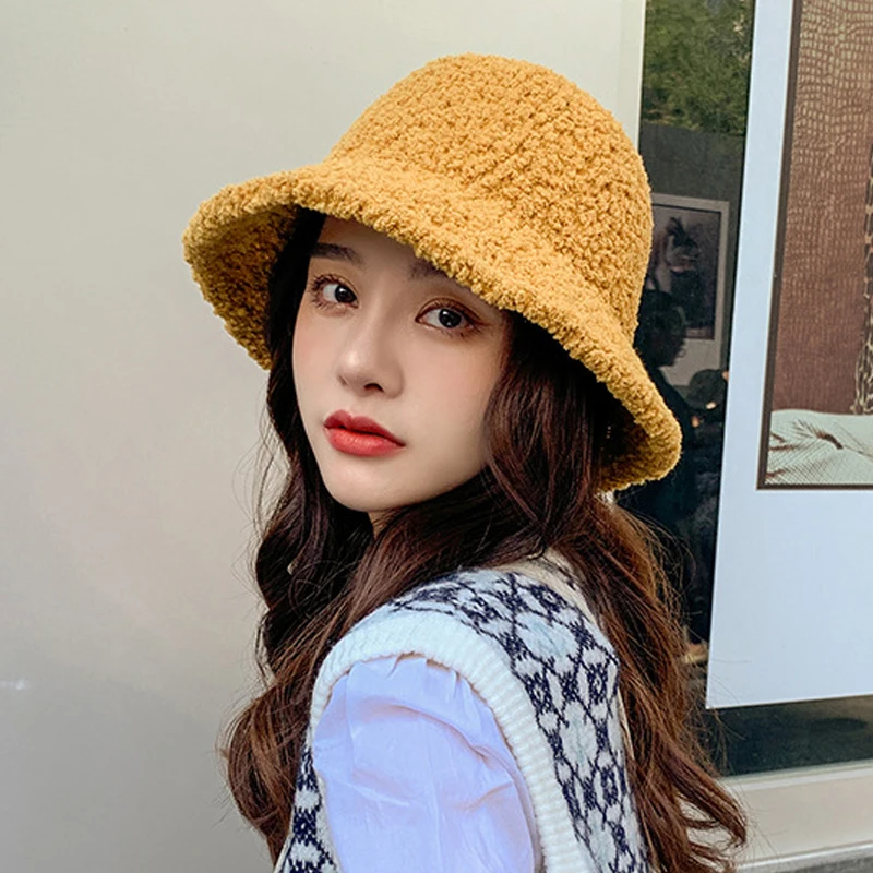 Шляпа рыбака из овечьей шерсти Женская осенне-зимняя мягкая теплая шапка-купол