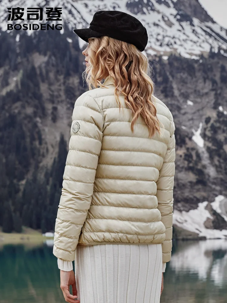 BOSIDENG Spring Autumn short down jacket women stand collar ultra light waterproof basic top outwear B90131012 | Женская одежда