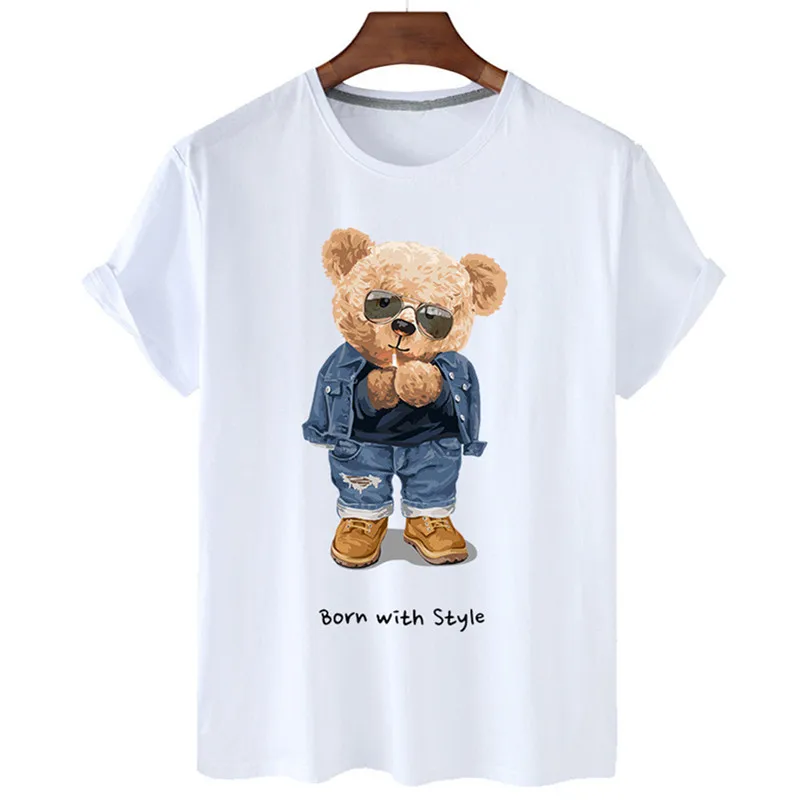 

Lighter Bear Printed Women's T-shirt Casual O-Neck Top Tees Women's 90s Summer Short Sleeved T-shirt Unisex Hip Hop Streetwear