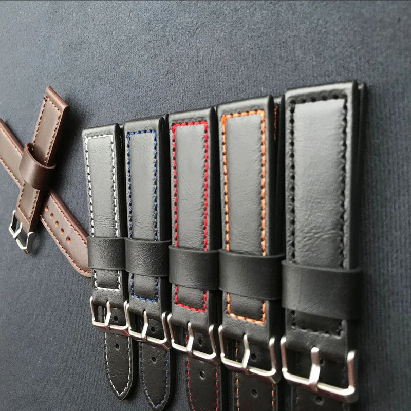 Ремешок для часов из натуральной кожи 18/20/22/24 мм многоцветный спортивный с