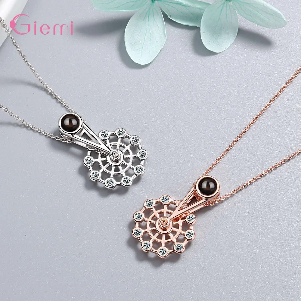 

Novel Design Genuine 925 Sterling Silver Charm Necklace For Women Korean Style Ferris Wheel Pendant Necklace For Wife Girlfriend