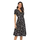 Женское пляжное платье в стиле бохо, повседневное шифоновое винтажное платье средней длины с коротким рукавом и принтом, лето 2021