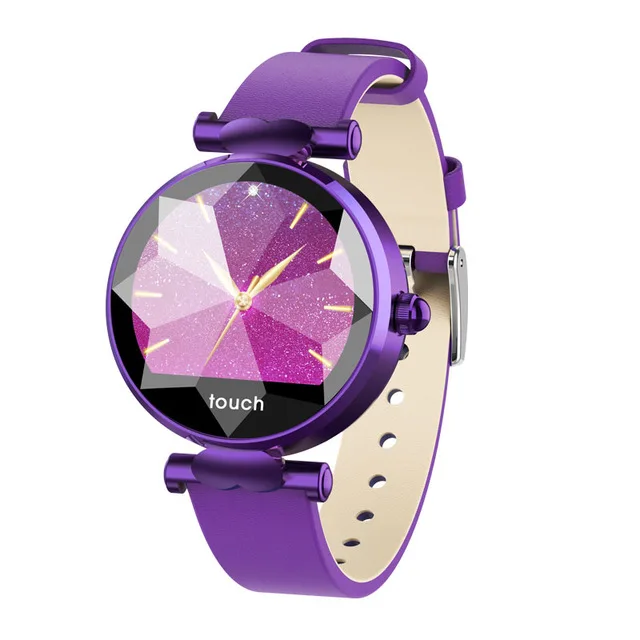 Purple Leather Смарт-часы с монитором сердечного ритма для женщин, Bluetooth, модный умный браслет, фитнес-трекер, женские наручные часы - Цвет: Purple Leather