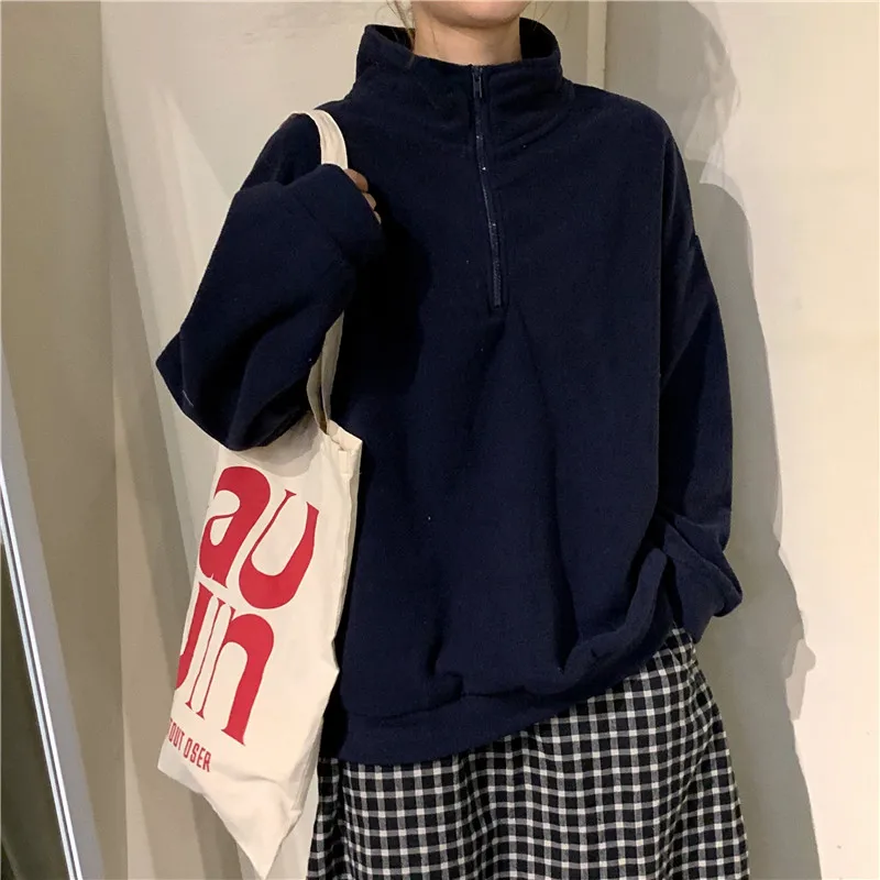 

Hoodies Women Thicker Fleece Warm Winter Zipper Turtleneck Oversize Hoodie Harajuku Womens Long Sleeve Students Sweet Sweatshirt