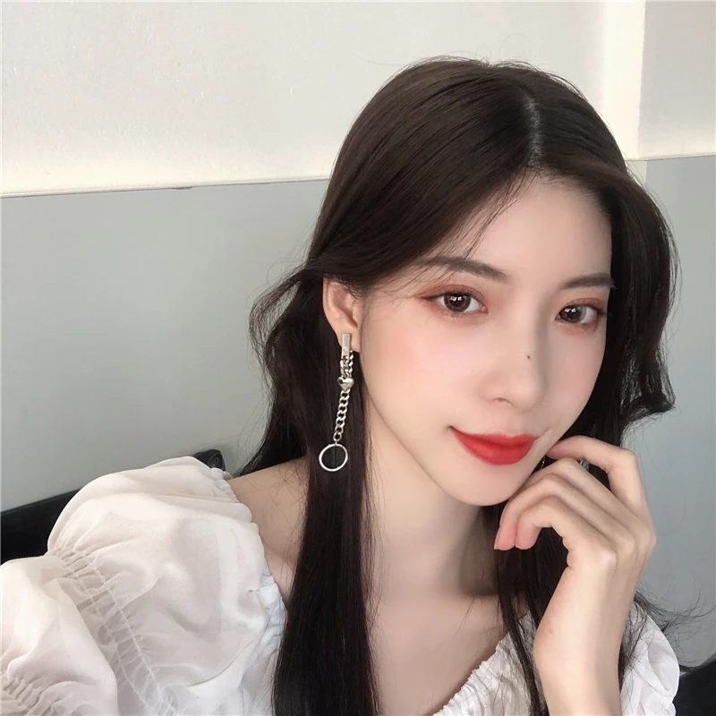 

Wind Long After The Chain Rings Hanging Tassel Earrings A Temperament Contracted Earrings Two Wearing Jewelry Gifts