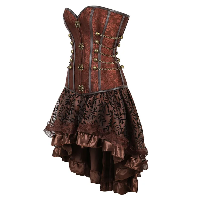 

Women Corset Dress Women's Steampunk Clothing Vintage Halloween Costume Gothic Punk Leather Corset Skirt Set Plus Size Korsett