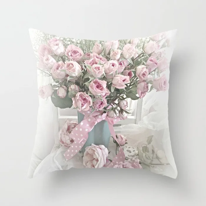 

1Pc Europe American Style Home Decor Cushion Cover Rose Flower Throw Pillow For Sofa Car Bedside Cushion Peach Skin Pillow Case