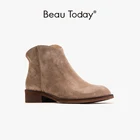 Ботинки женские из натуральной коровьей замши, на молнии, с круглым носком, на плоской подошве, Осень-зима, 03274