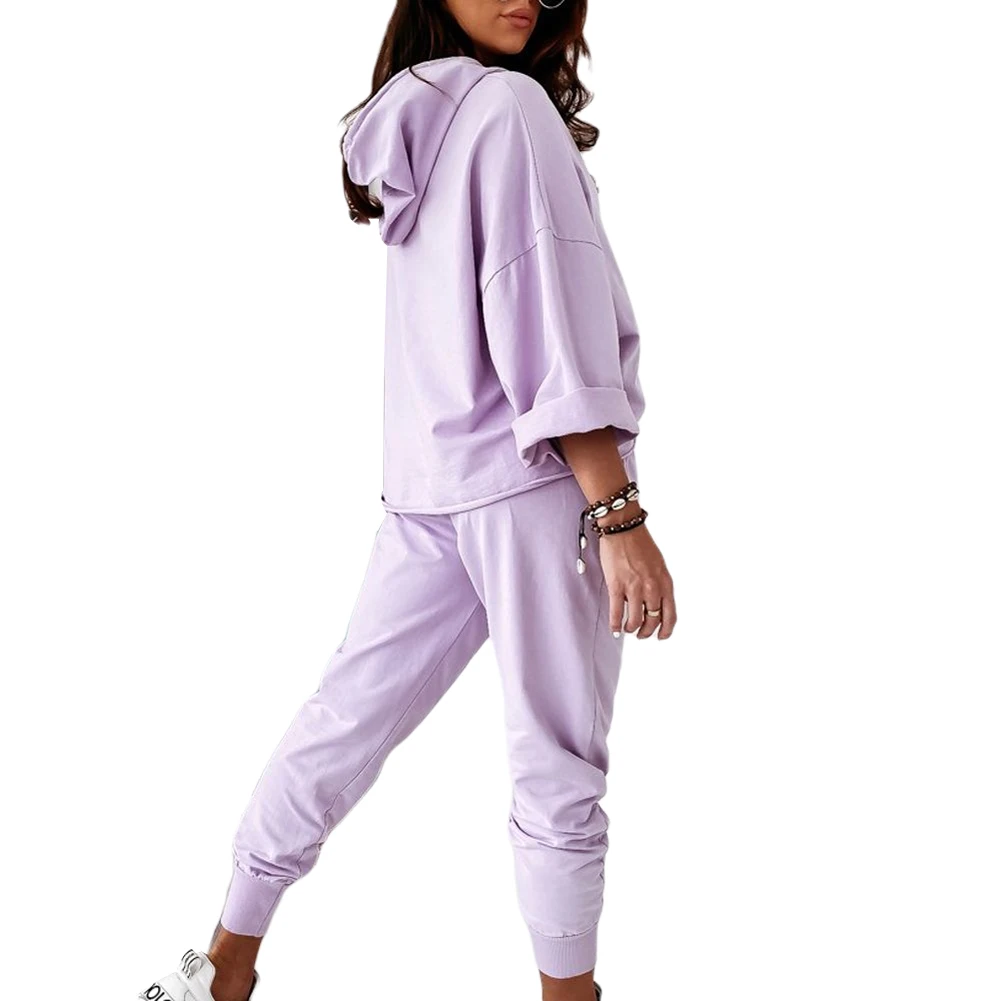 

Women Solid Hoodie Tops Lace Up Bottom Jogger Sweatpant Suit Two Piece Set Sport Matching Set Outfit