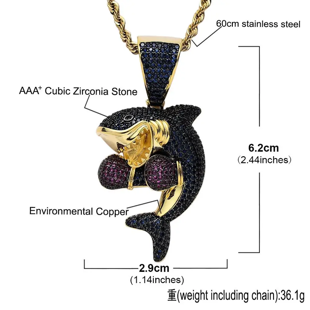 INS хип-хоп ювелирные изделия океан животные сверкающий CZ камень боксерская