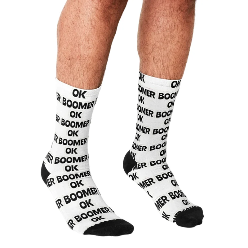 

Забавные Мужские Носки Ok boomer с принтом названия, мужские счастливые носки в стиле хип-хоп, милые мужские носки в уличном стиле, Необычные нос...
