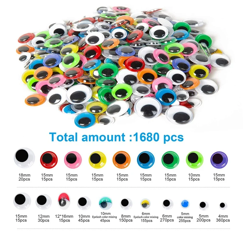 

1680Pcs Googly Wiggle Eyes Self Adhesive for DIY Craft Accessories Sticker Eyes Multi Colors and Sizes