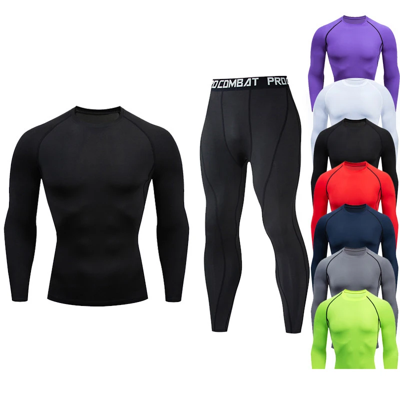 

Men's Thermal Underwear Sets Quick Dry Running Solid Sport Suits Basketball Tights Clothes Gym Fitness Jogging Sportswear