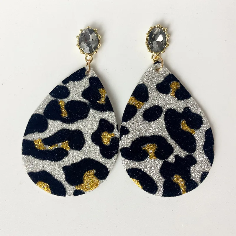 

Shiny Zircon Glitter Leopard Print Leather Teardrop Dangle Drop Earrings for Women Fashion Vintage Geometry Party Daily Jewelry