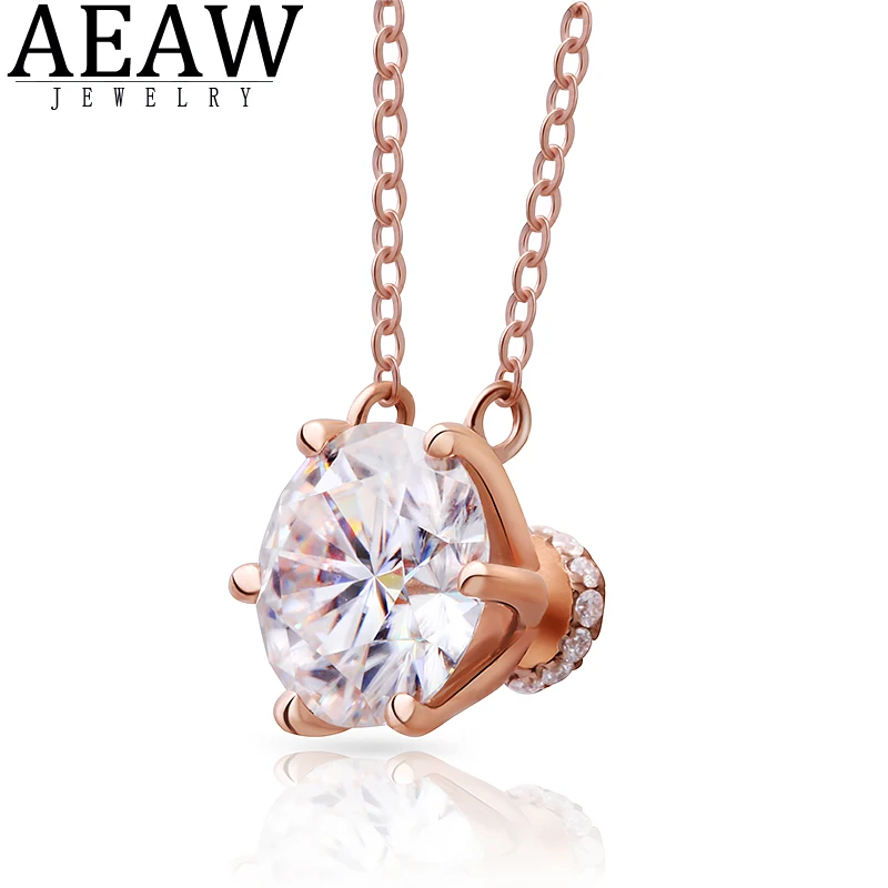 

DF Color 1.0ct 6.5mm Round Cut Moissanite Pendant Necklace Engagement Wedding Birthday Gift for Women Solid 18k Rose Gold