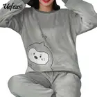 Пижама женская, на флисе, с длинным рукавом и принтом в виде панды