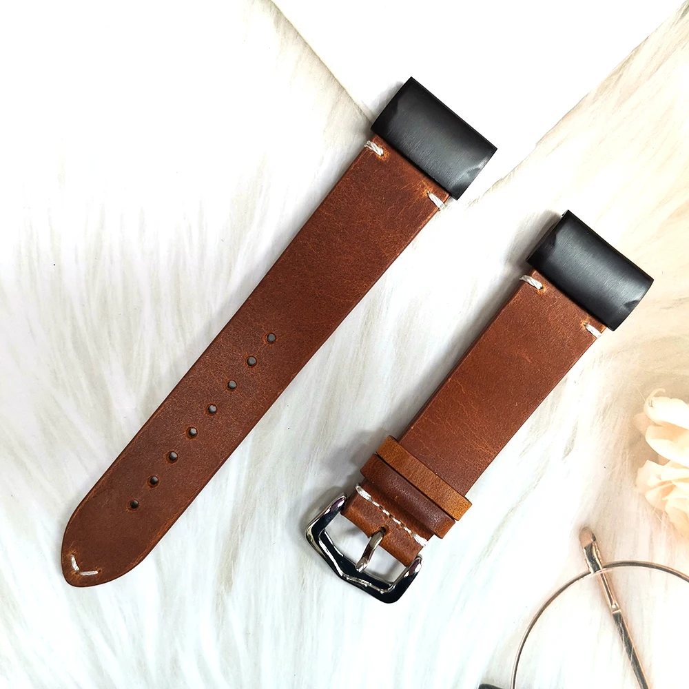 

Fenix 3 HR 26mm QuickFit Watch Band Oil Wax Leather Handmade Retro Wristband Strap for Garmin Fenix 6X/Fenix 5X Big Wrist Band
