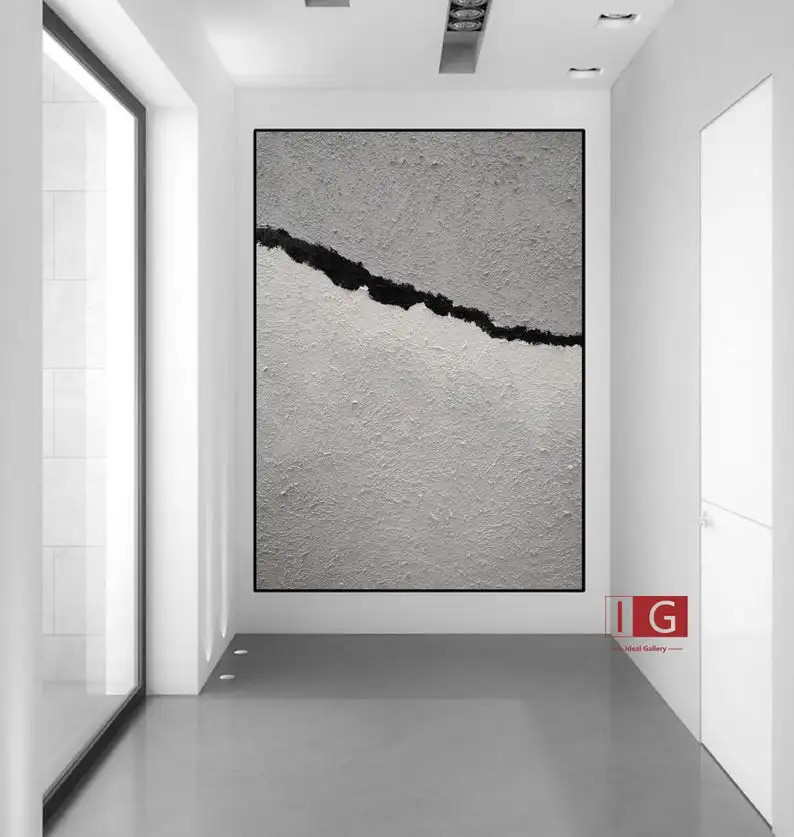 

Большая абстрактная живопись, серая и белая живопись маслом, оригинальная Минималистичная черная живопись, большая настенная Картина на хо...