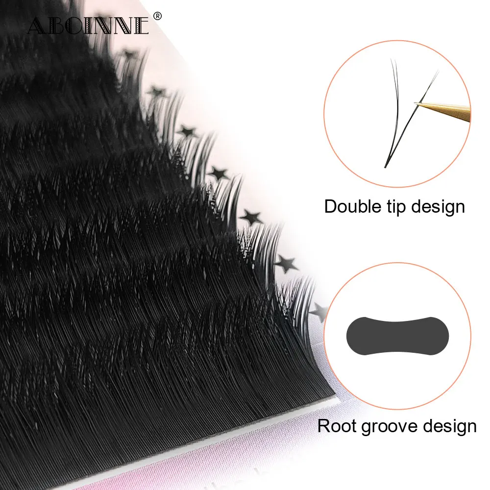 

Abonnie V-shape Matte Flat Auto-Fans Eyelash Extensions 0.15 Ellipse Flat Split Tips Lashes Tray 2D Volume Fans 8-12mm
