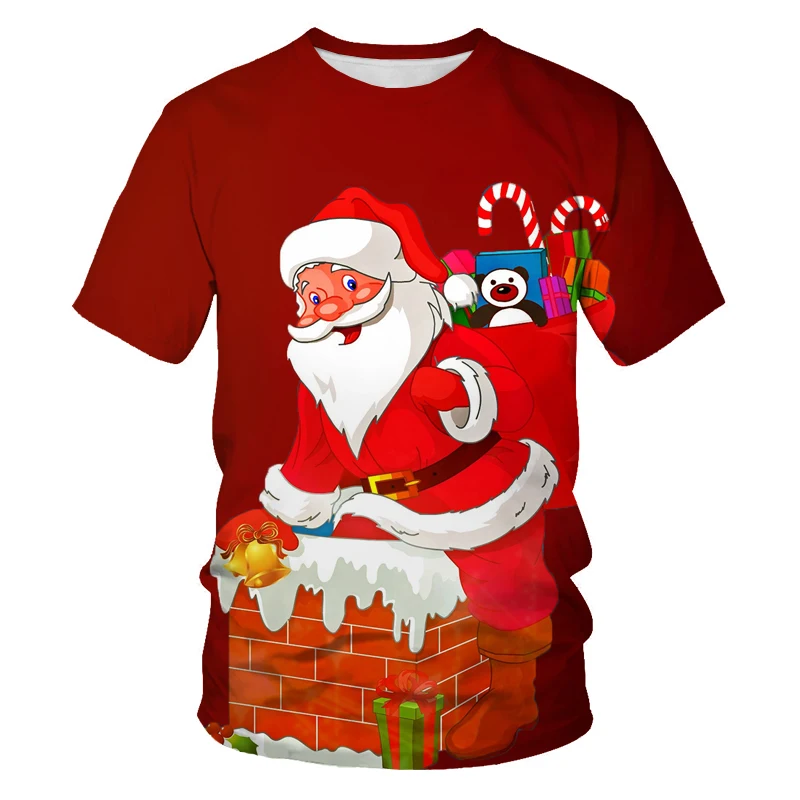 

NEW 3D printing short-sleeved men T-shirt Funny Santa Claus T-shirt Christmas gift children's clothing parent-child wear