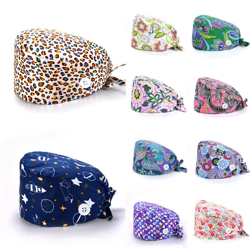 

Embroidery Doctor Hat Pure Cotton Buckle Sweat-Absorbent Towel Printing Electrocardiogram Nurse Fashion Baotou Cap Surgical Cap