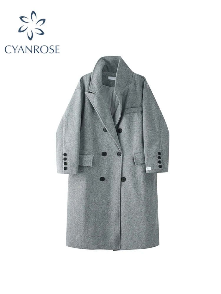 

Корейское винтажное двубортное кашемировое пальто, теплое зимнее женское двубортное пальто 2021 с длинным рукавом, модное Свободное длинное ...